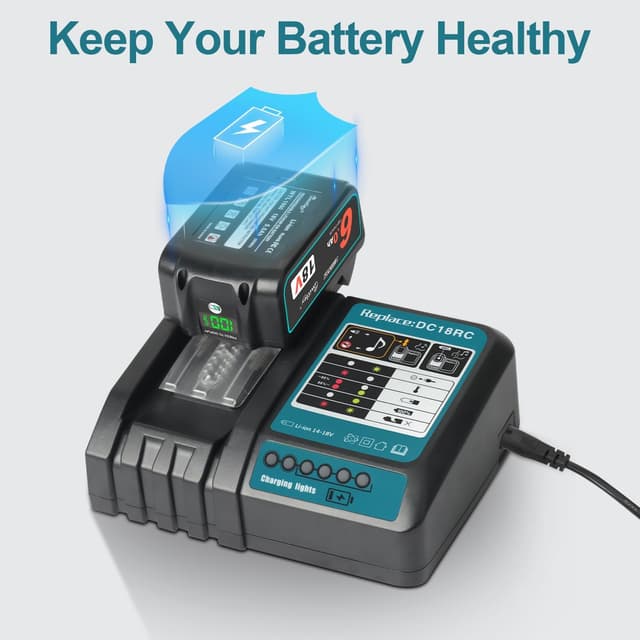 Detalle 2 de Waitley Schnellladegerät DC18RC (kompatibel mit Makita 18V/14,4V) für 18V-Akkus