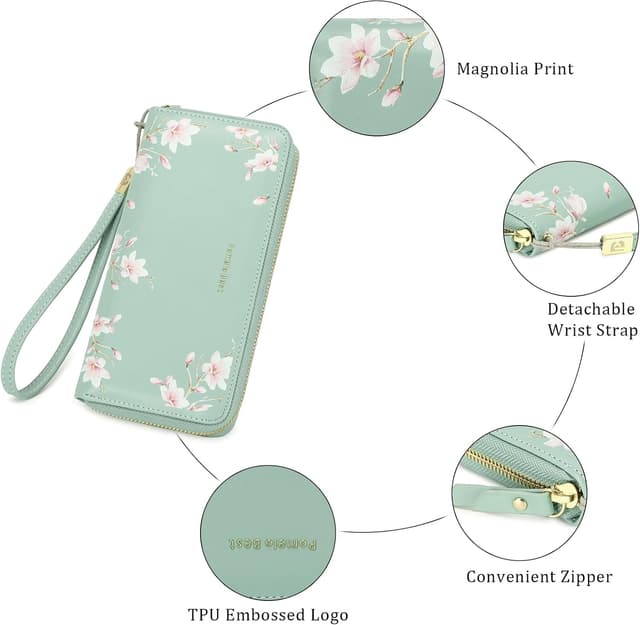 Detalle 2 de Pomelo Best portafogli grande da donna in ecopelle con blocco RFID, zip e cinturino da polso