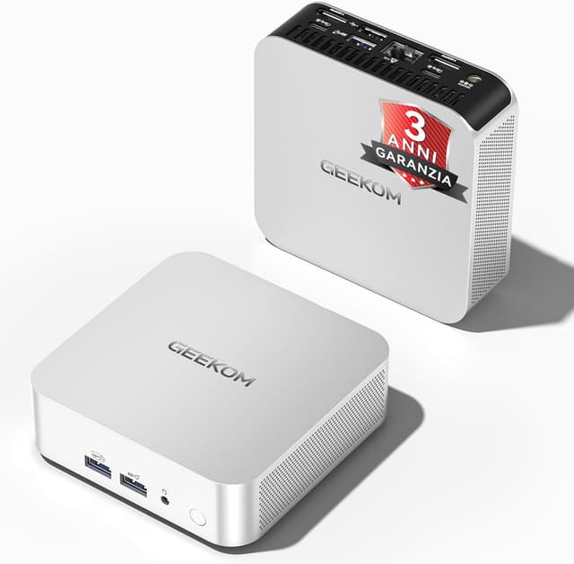 Detalle de GEEKOM A5 Pro mini PC con AMD Ryzen 5 7430U, 16GB RAM e SSD da 512GB, Windows 11