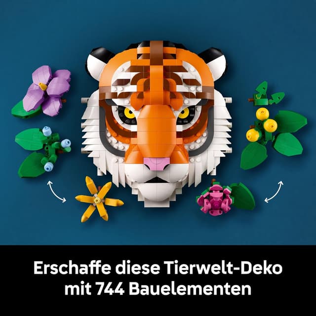 Detalle de LEGO Fauna Collection Tiger 31217 – 3D Tiergemälde aus Steinen mit Blumen (DIY Deko Set)