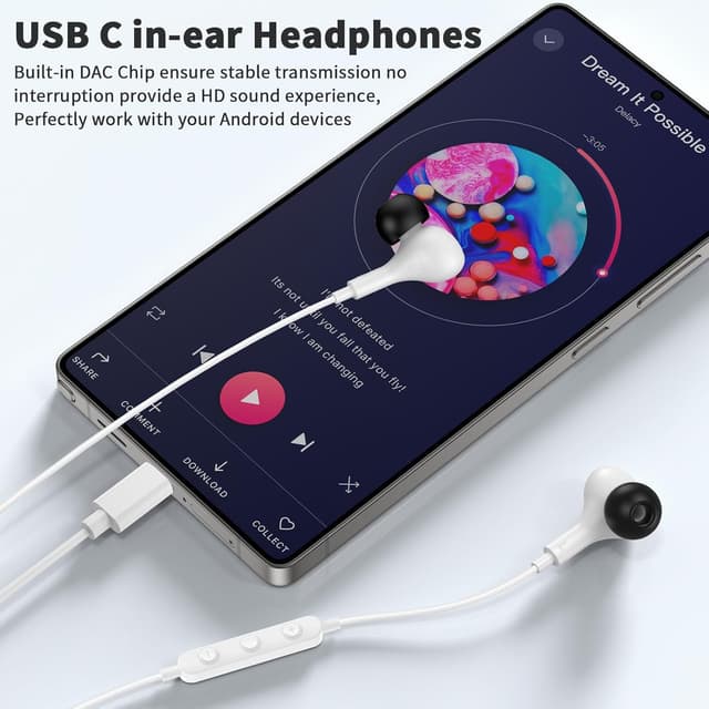 Detalle de USB C wired earbuds with mic, in-ear