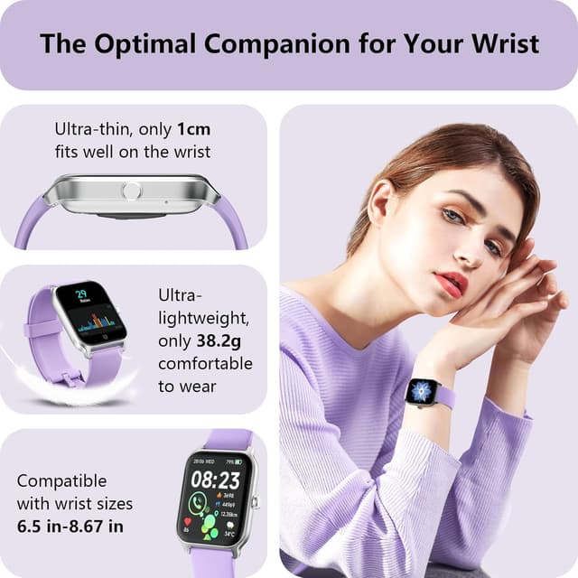 Detalle de Smart Watch for Men & Women (Alexa Built-in, Bluetooth Calling, 1.8" HD) with Heart Rate, SpO2 & Sleep, IP68 – Purple