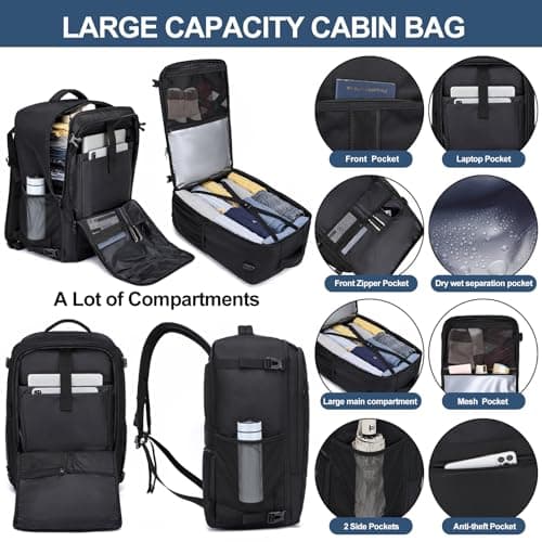 Detalle 2 de PUSLOM Mochila de cabina 55x35x25 cm (48 L) con puerto USB y bolsillo para portátil