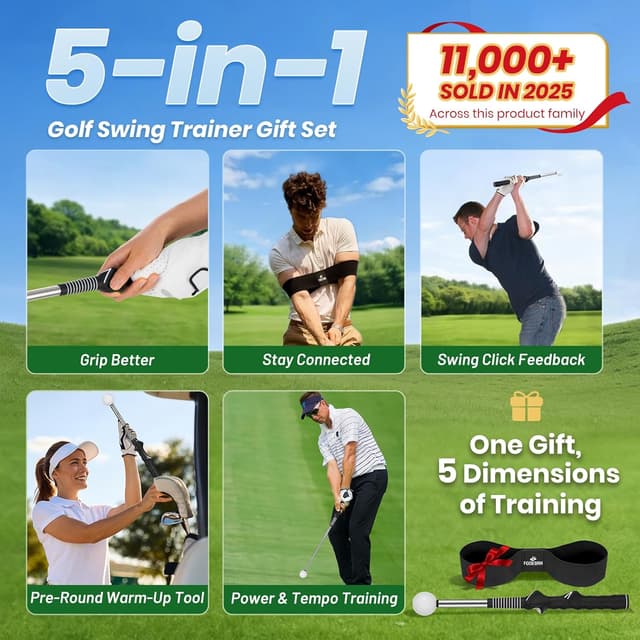 Detalle de 5-in-1 Retractable Golf Swing Trainer with Grip Trainer (Right/Left-Handed) — Instant Click Feedback
