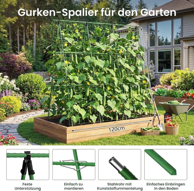 Detalle 2 de ZIKEBTUY Rankhilfe für Gurken 120 x 120 cm – Metall-Rankbogen mit Gartenklammern und gedrehtem Riemen