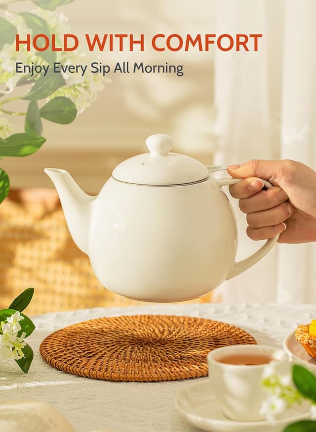 Detalle de Sweese Teapots for Tea (27 oz) Porcelain Teapot with Removable Stainless Steel Infuser, White