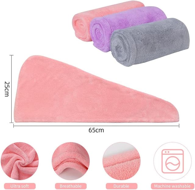 Detalle 2 de ACWOO Handtuch Haarturban (3er-Set) – Turban-Handtuch aus Mikrofaser mit Knopf für langes Haar