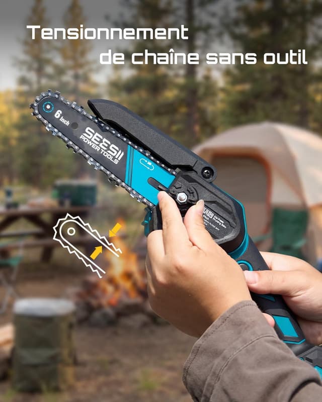 Detalle 1 de SEESII kit 3-en-1 sans fil mini tronçonneuse 6 pouces, taille-haie et cisaille à gazon (600W)