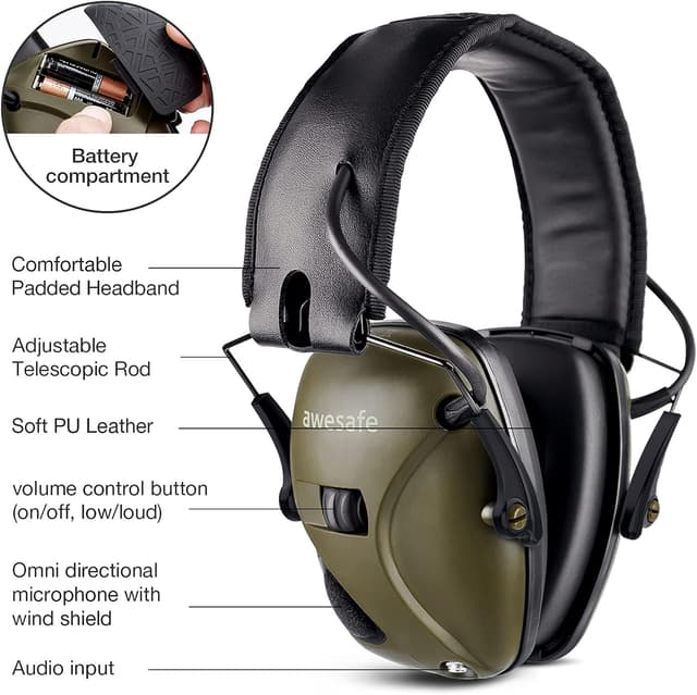 Detalle de awesafe GF01 Electronic Shooting Earmuffs (NRR 24) – noise reduction ear defenders for shooting and hunting