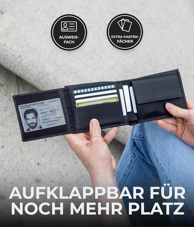 Thumbnail 3 de KORUTA Geldbörse Herren Leder Carbon RFID Portemonnaie