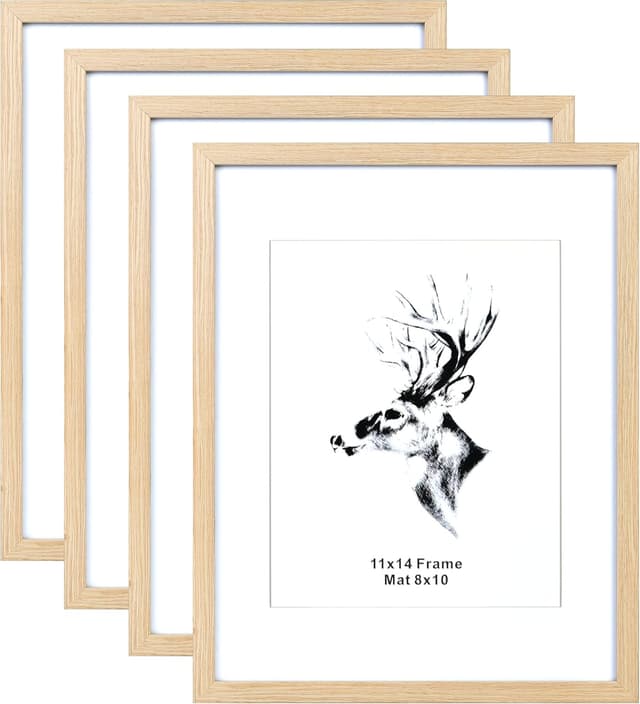 Detalle de Yaetm 11x14 Wood Picture Frame Set (with Mat) for 8x10 Photos, Solid Oak Look, 4-Pack