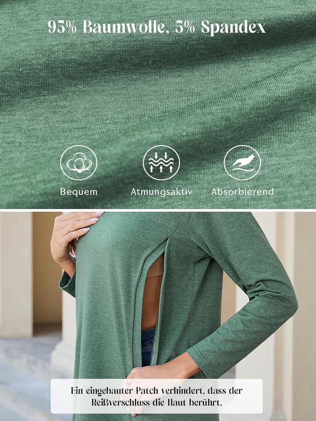 Detalle 2 de Love2Mi 3er Pack Langarm Stillshirt mit Reißverschluss