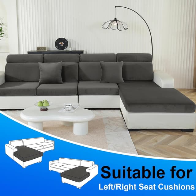 Detalle 2 de CYCMACO Copriseduta Divano in Velluto elasticizzato per chaise longue, grigio chiaro (antiscivolo, lavabile)