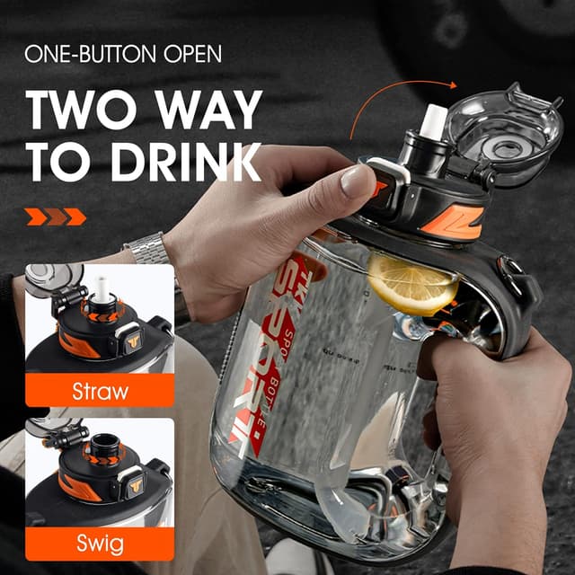 Detalle de TKK Half Gallon Water Bottle Jug with Straw (BPA-Free Tritan, 64 Oz) – Dishwasher Safe Jug for Gym, Travel & Outdoor