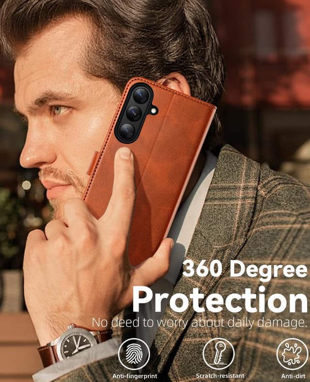 Thumbnail 6 de OCASE Kompatible Hülle für Samsung Galaxy S25 Plus 5G – klappbare Lederhülle mit Magnetverschluss, RFID & Kartenfächern (hellbraun)