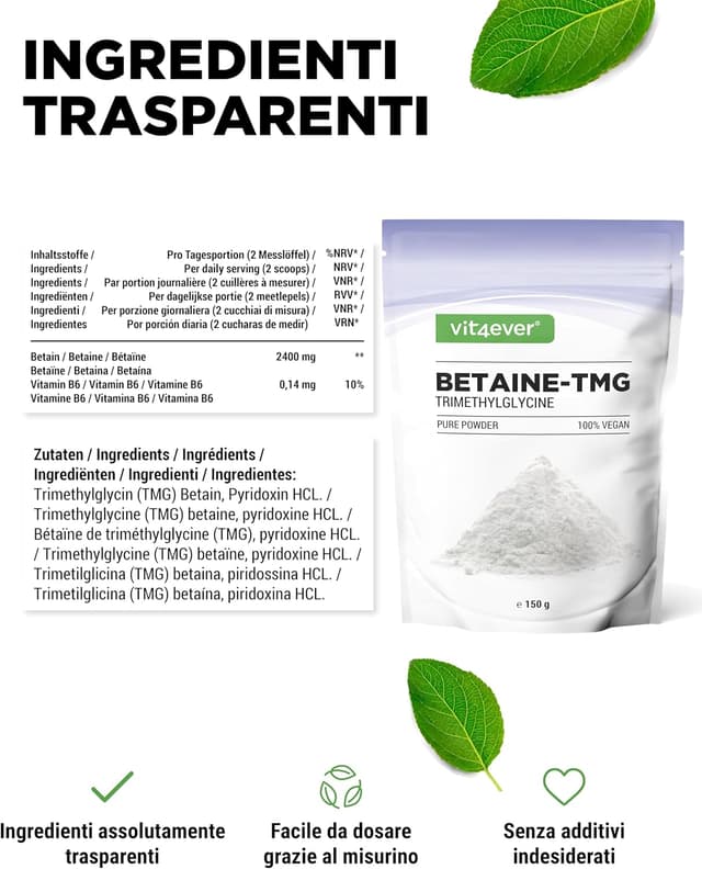 Detalle de Betaina Trimetilglicina 99% in polvere Purezza 99% (150 g) – Vegana