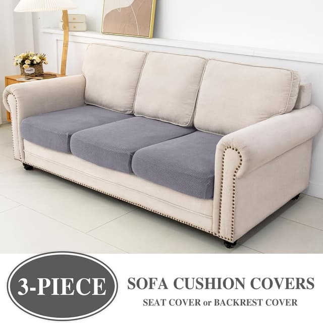 Detalle 2 de LA MEACK Stretch Couch Cushion Covers (3-Piece) for Seat or Sofa Backrest, Light Grey