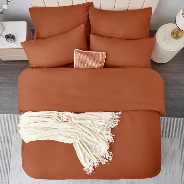 Detalle de Aisbo Bettwäsche 200x200 3-teilig Orange gebrannt (Mikrofaser) mit Reißverschluss