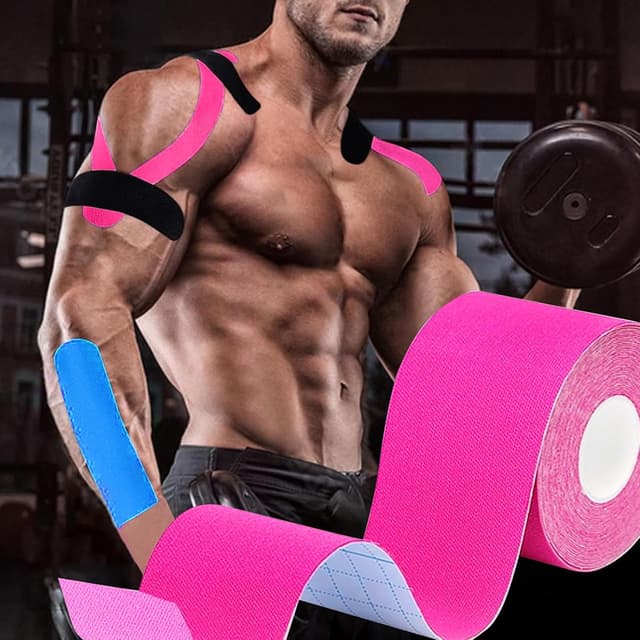 Detalle 2 de EOPUOZS Kinesiologie Tape Sport (3 Rollen à 5 m) – elastisches Baumwoll-Sporttape, 5 cm breit in Blau/Schwarz/Rosa