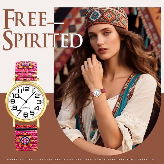 Thumbnail 6 de Avaner Damen Boho Stretchband Armbanduhr mit großen arabischen Ziffern