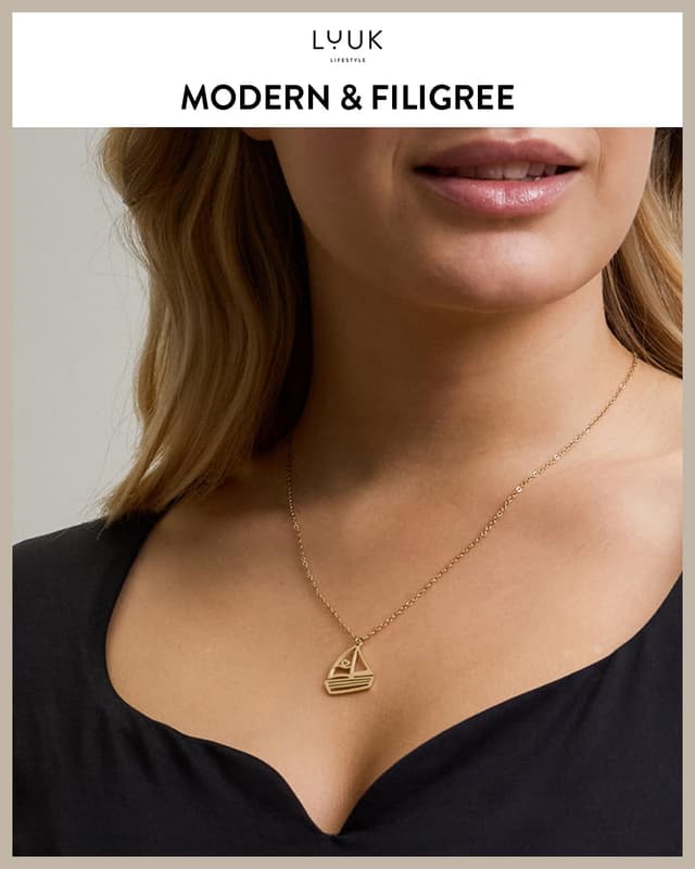 Detalle de LUUK LIFESTYLE collana con ciondolo “veliero” in acciaio inox, 50 cm con carta Happiness