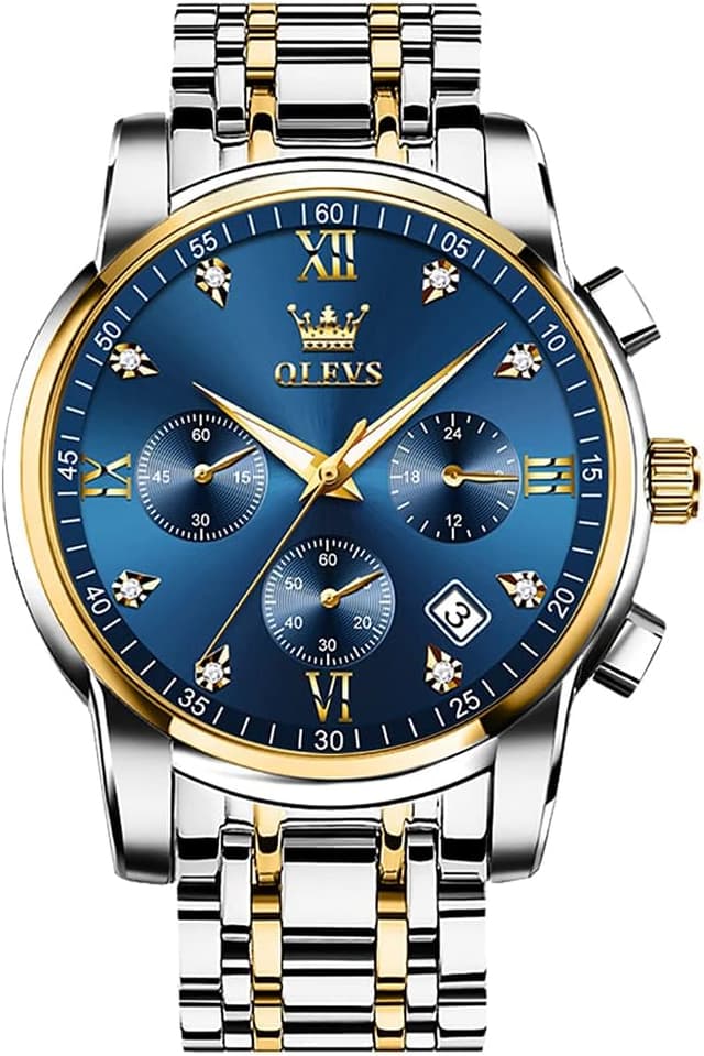Detalle de OLEVS Men’s Chronograph Watch (Gold & Silver Stainless Steel) – Analog Quartz with Waterproof Dial