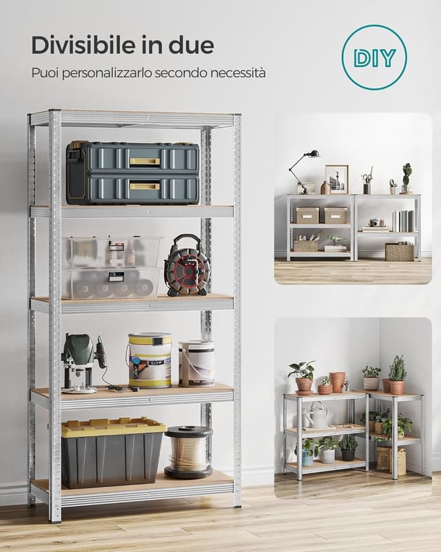 Thumbnail 6 de SONGMICS GLR40SV scaffalatura in acciaio a 5 ripiani, montaggio senza viti, portata fino a 875 kg