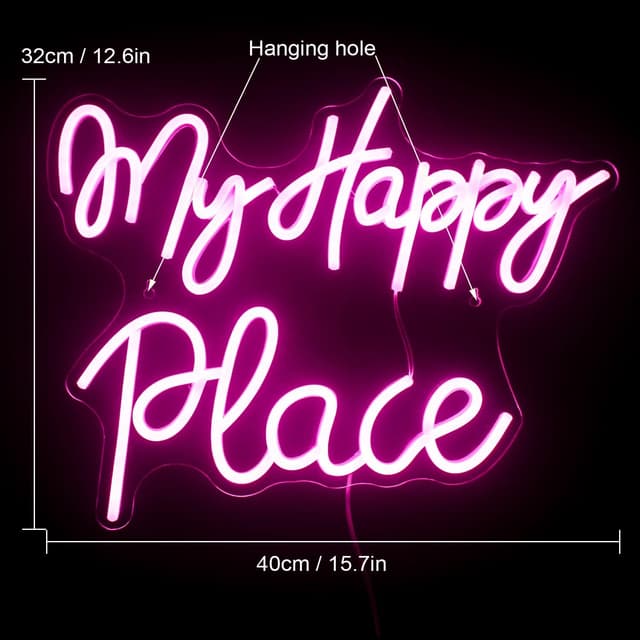 Detalle 2 de Letrero de neón My Happy Place ✨ para dormitorio y fiesta