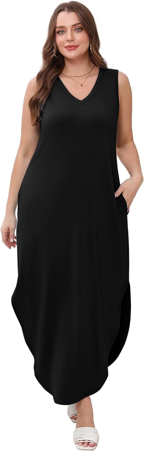 Detalle de Sampeel V-Neck Maxi Summer Dress with Pockets (Beach Vacation Style)