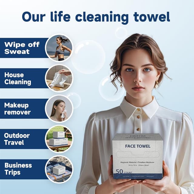 Thumbnail 6 de HMTM Face Towels Disposable Towelettes (10x12 Inch, 50 Count) — Extra Thick & Soft for Makeup Removal & Cleansing