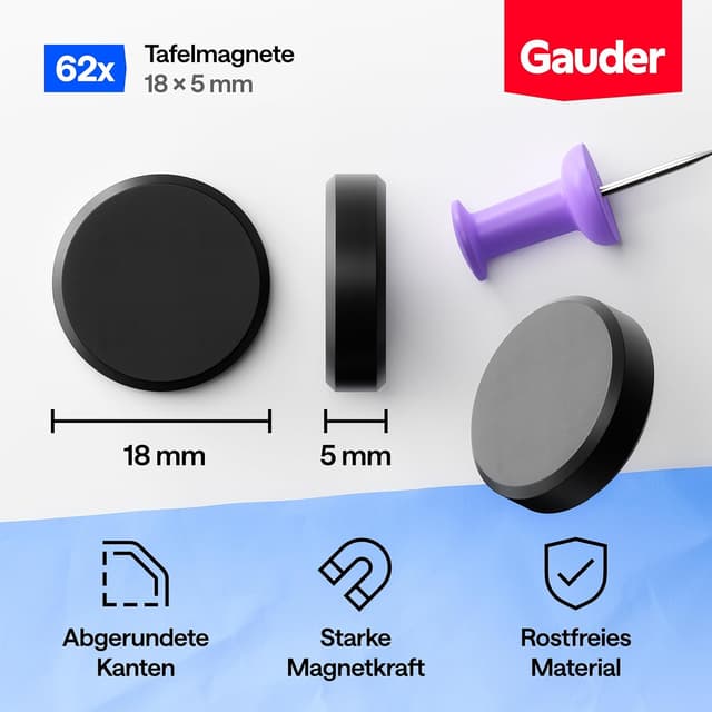 Thumbnail 1 de GAUDER Magnete 62 Stück 18×5 mm Kühlschrankmagnete 🧲