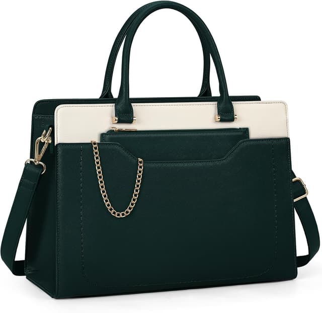 Detalle de RAINSMORE waterproof leather-look laptop tote bag for women (15.6 inch) with detachable clutch