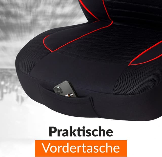 Detalle de Upgrade4cars Autositzbezüge Set für Vordersitze Schwarz-Rot – Universal (mit Kopfstützenbezügen)