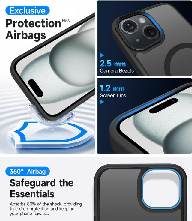 Detalle de Mootobo iPhone 15 Case (4-in-1) with Strong Magnetic MagSafe + Screen & Lens Protectors, Black
