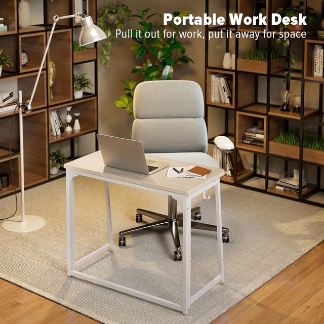 Detalle de WOHOMO Folding Desk (Small) 80cm foldable table in oak-style finish