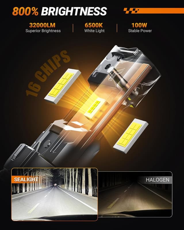 Detalle de SEALIGHT ampoules LED H7 32000 lm 6500 K, kit conversion halogène Plug and Play (2 pièces)