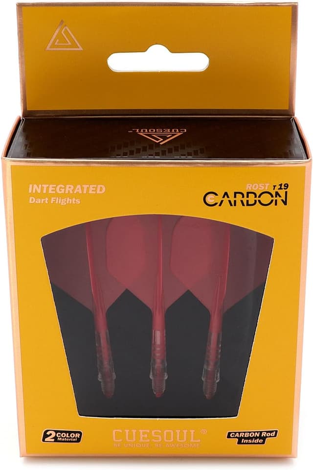 Detalle de CUESOUL ROST T19 carbon integrated dart shaft set (3) with red big standard flights