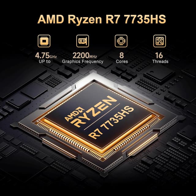 Detalle de Beelink SER5 Max Mini PC (Ryzen 7 7735HS, 24GB LPDDR5, 1TB PCIe 4.0, Radeon 680M)