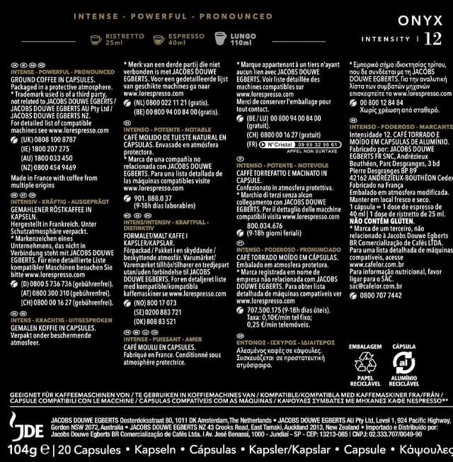 Detalle 2 de L'OR Espresso Onyx | 200 Cápsulas Intensidad 12