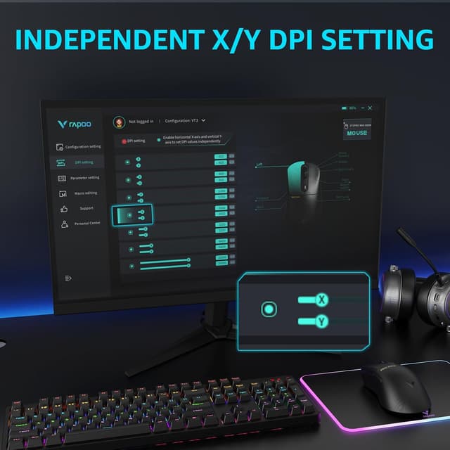 Detalle 2 de Rapoo VT3PRO MAX wireless gaming mouse with 8K polling and PAW 3950 optical sensor