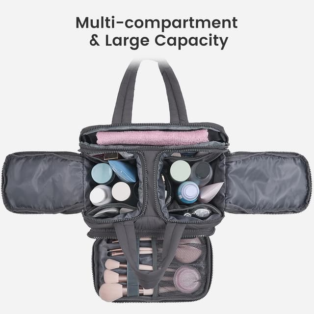 Detalle 2 de LOVEVOOK Large Capacity Travel Toiletry Bag with Handle (Grey) – wide-open organiser with mesh pockets