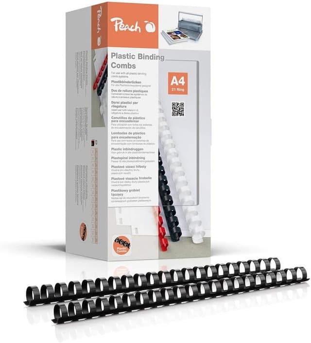 Detalle de Peach Plastikbinderücken A4, 14 mm (PB414-01) – 100 weiße Rücken für bis zu 125 Blatt