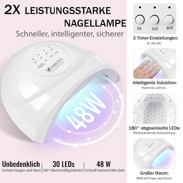 Detalle de VANREESA U V Nagellack Set mit 35 Farben, 48W U V/LED Lampe und elektrischem Nagelfräser – Starterset für Gelnägel
