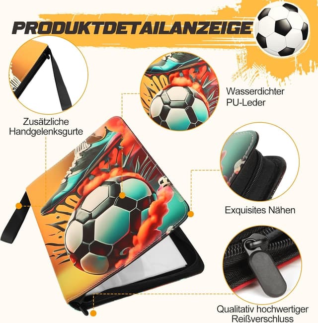 Detalle de Fussball Sammelalbum mit 50 Seiten & 900 Kartenkapazität – Karten-Ordner/ Aufbewahrungstasche für Fußballkarten