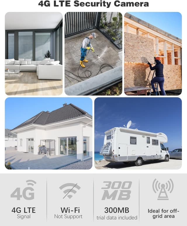 Detalle 2 de Xega 4G Cellular Security Camera with SIM Card (No Wi‑Fi), 2K/3MP Outdoor & Indoor, 6000mAh Battery, IP65