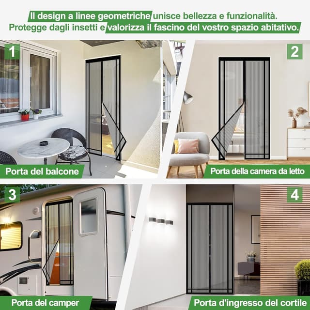 Detalle de Sekey tendina magnetica per zanzariera 130x220 cm per porte da balcone, cantine e terrazze (colore nero)