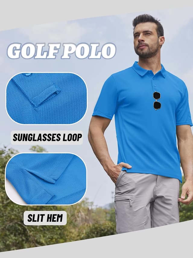 Detalle de Polo KEFITEVD à séchage rapide pour homme (tissu polyester piqué) – manches courtes d’été