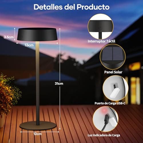 Detalle de Suright Lámpara de mesa solar IP65 4000 mAh