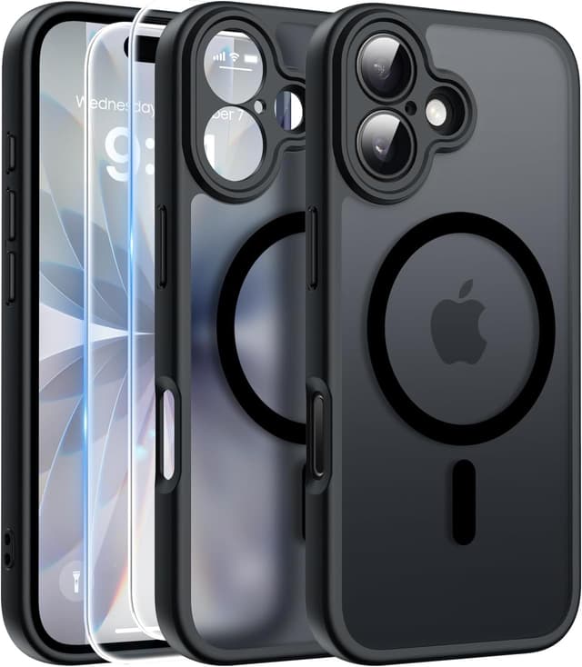 Detalle de FLLAO 3-in-1 Magnetic Case for iPhone 17 with 2X HD Screen Protector (MagSafe-compatible) in Black