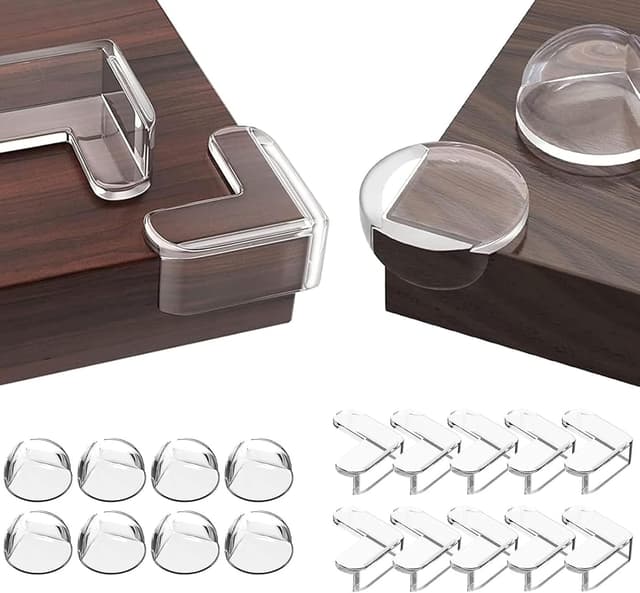 Detalle de MOWLIE Kantenschutz Baby (20 Stück) mit Eckenschutz – transparente selbstklebende PVC-Möbelkantenschützer für Tische & Schränke